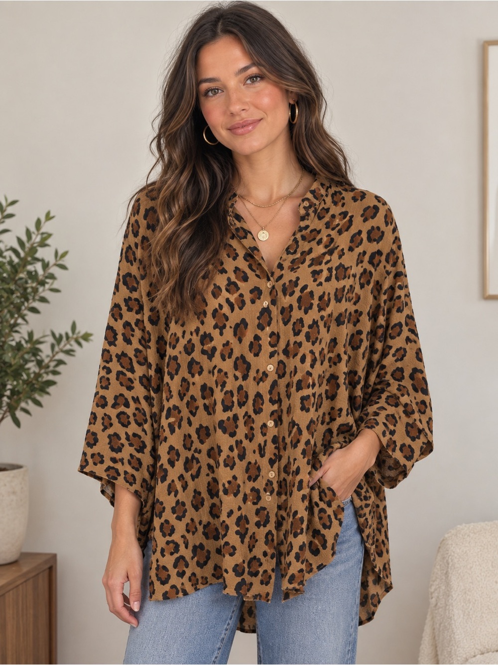 Free People Leopard Print Button-Front Shirt - Brown
